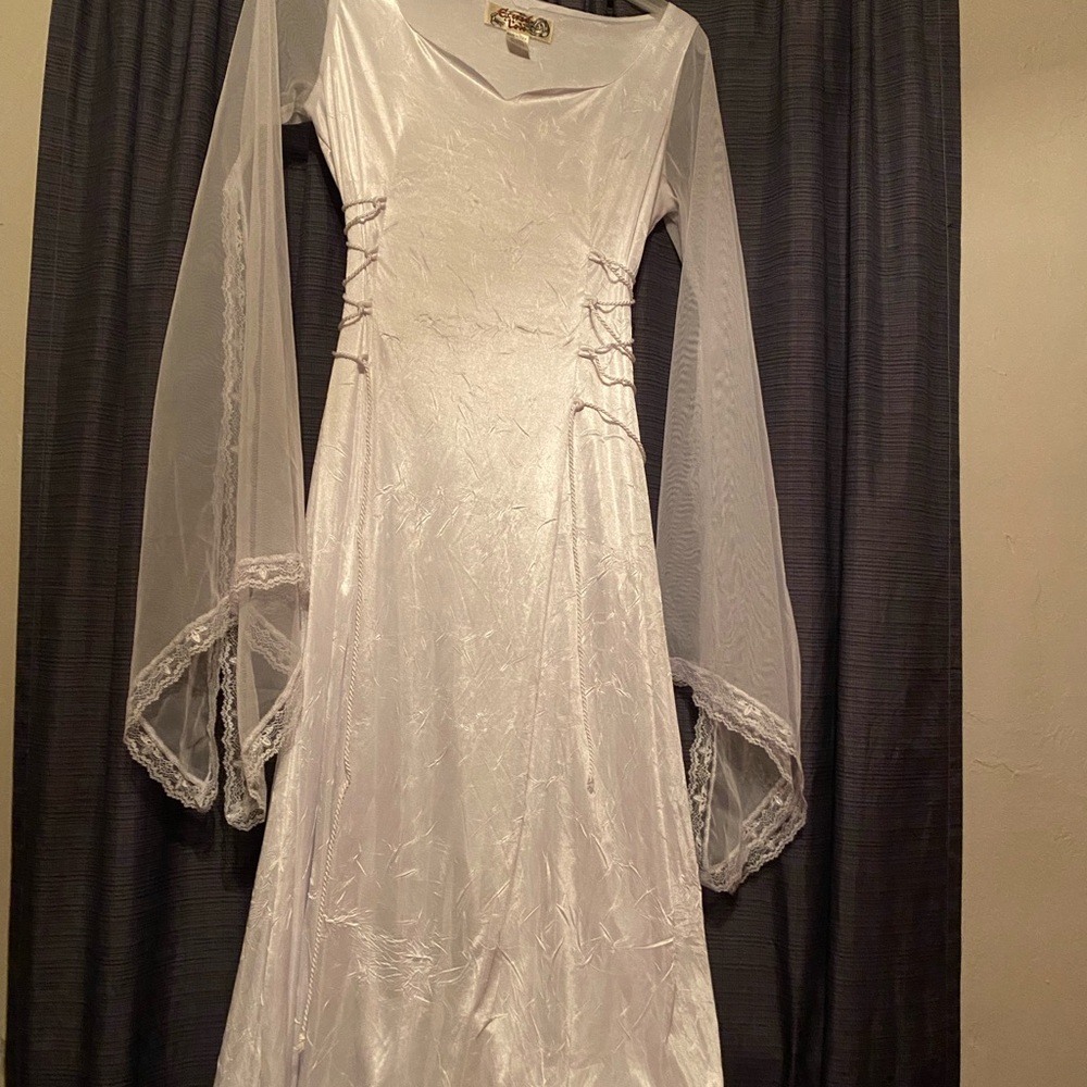 Elegant White Long Sleeve Dress with Lace Accents